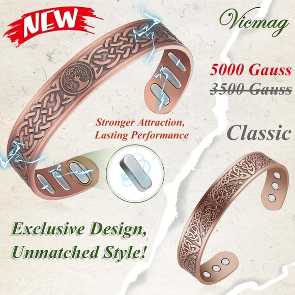 Lightweight Tree of Life Copper Bracelet for Men - 5000 Gauss Magnetic Power - Picture 3 of 9